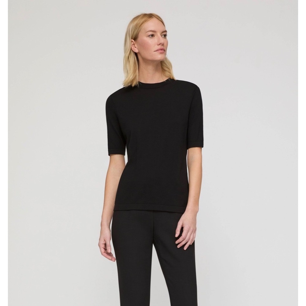 Lafayette 148 Black Short Sleeve Crewneck Sweater Quiet Luxury Size XXL